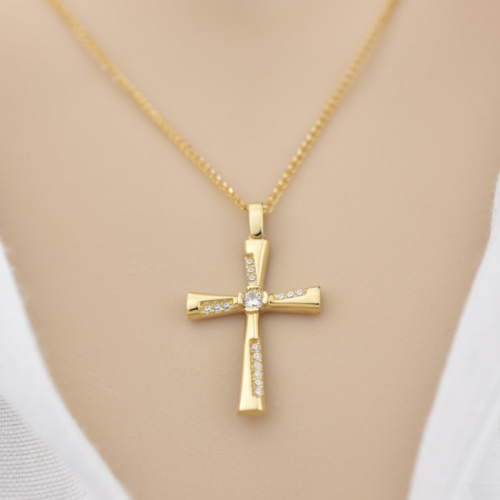 Χρυσός Σταυρός Κ14 Διπλής Όψης